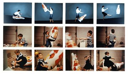 Frames from a video and images shown to the children who participated in the Bobo doll experiment.