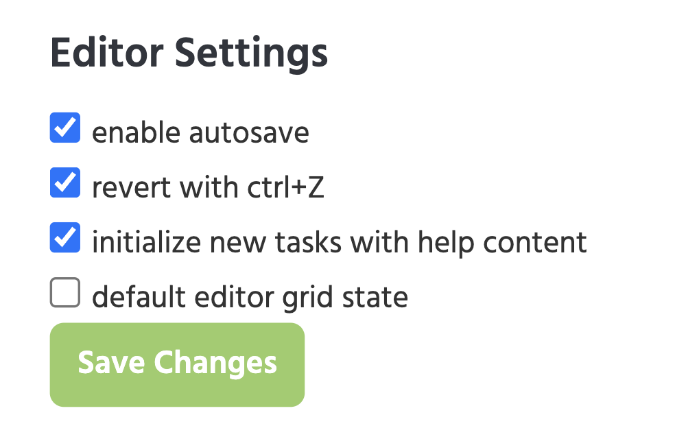 Editor settings section for specifying your preferences in Labvanced