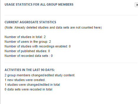 Section of the 'My License' tab in Labvanced that reports usage statistics and aggregate statistics