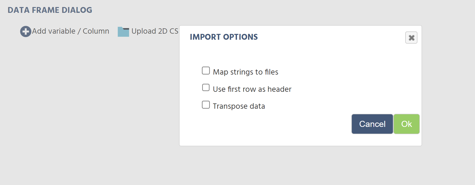 data frame import options
