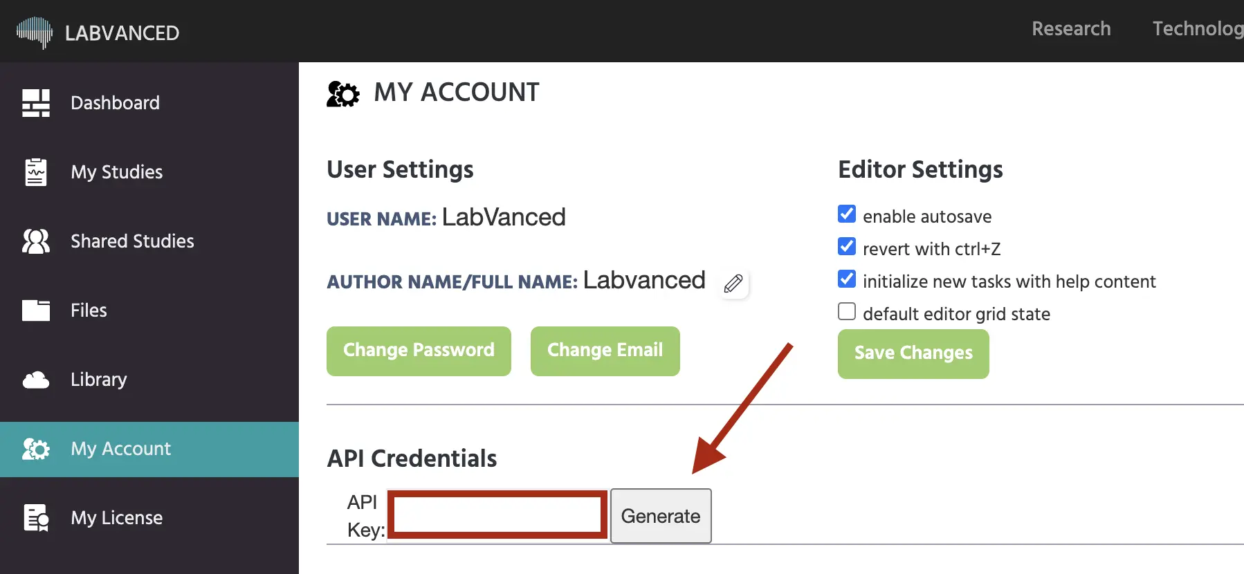 indicating the button that generates the REST API