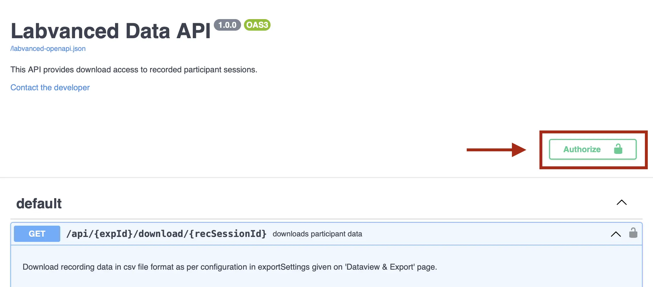 indicating the 'Authorize' button for inputting the REST API