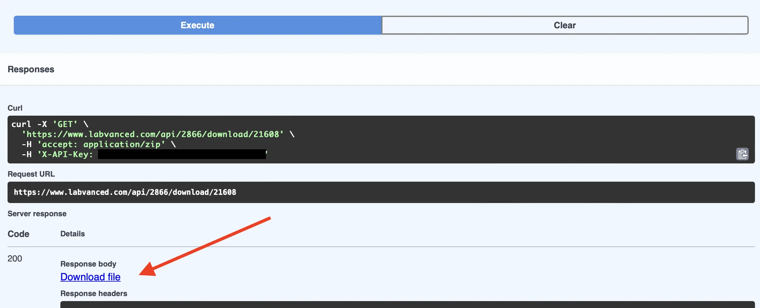 Downloading files generated by the REST API