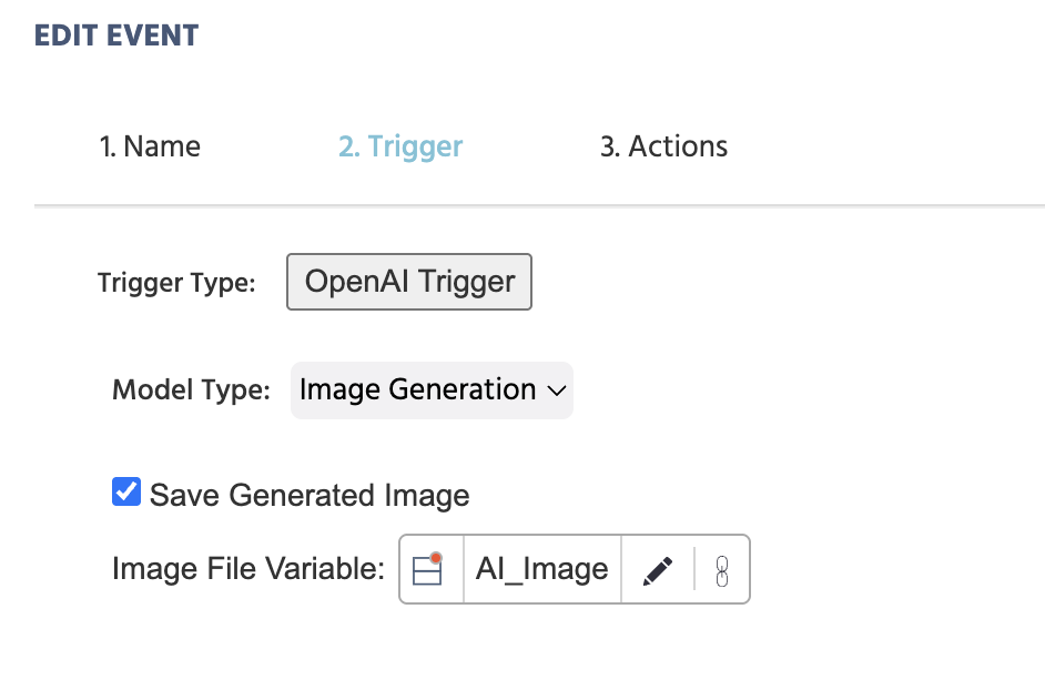 Un ejemplo del OpenAI trigger en Labvanced utilizado para generación de imágenes.