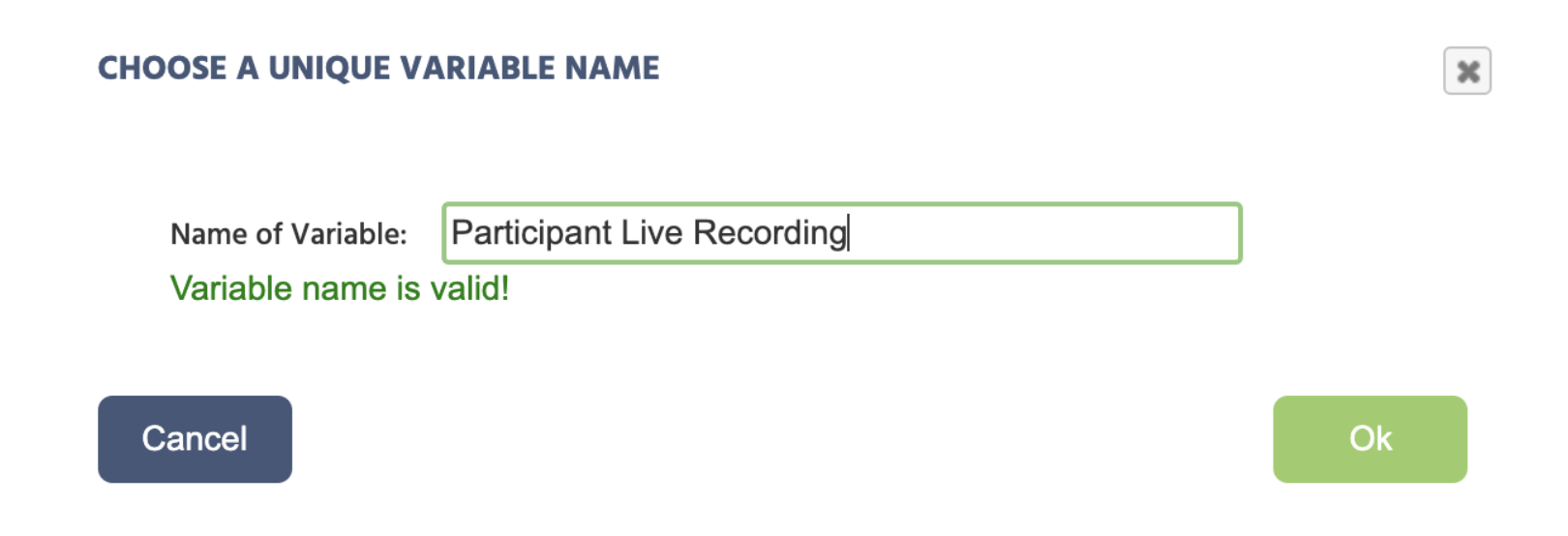 Nombrando el objeto de grabación de video.