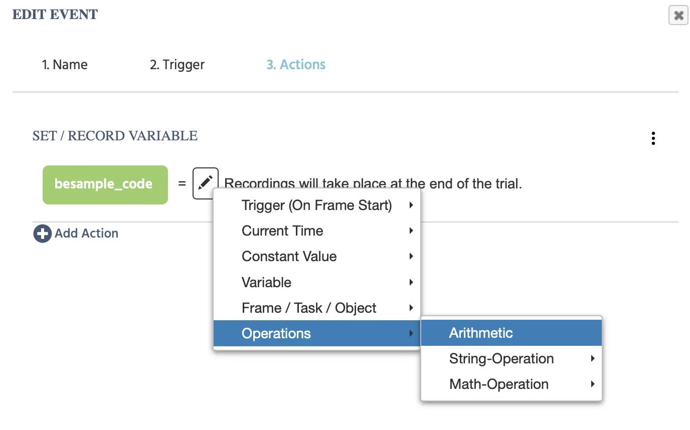 navigating the event menu for activating besample integration