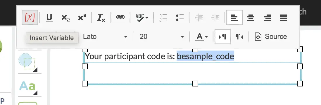 hyperlinking a variable to display the besample participant code in Labvanced