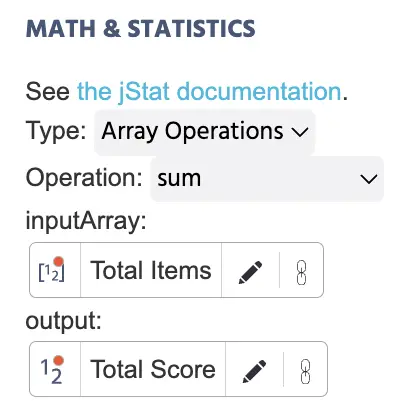 Ajout d'une opération Mathématiques & Statistiques pour sommer une opération de tableau pour le calcul du Score Total dans Labvanced