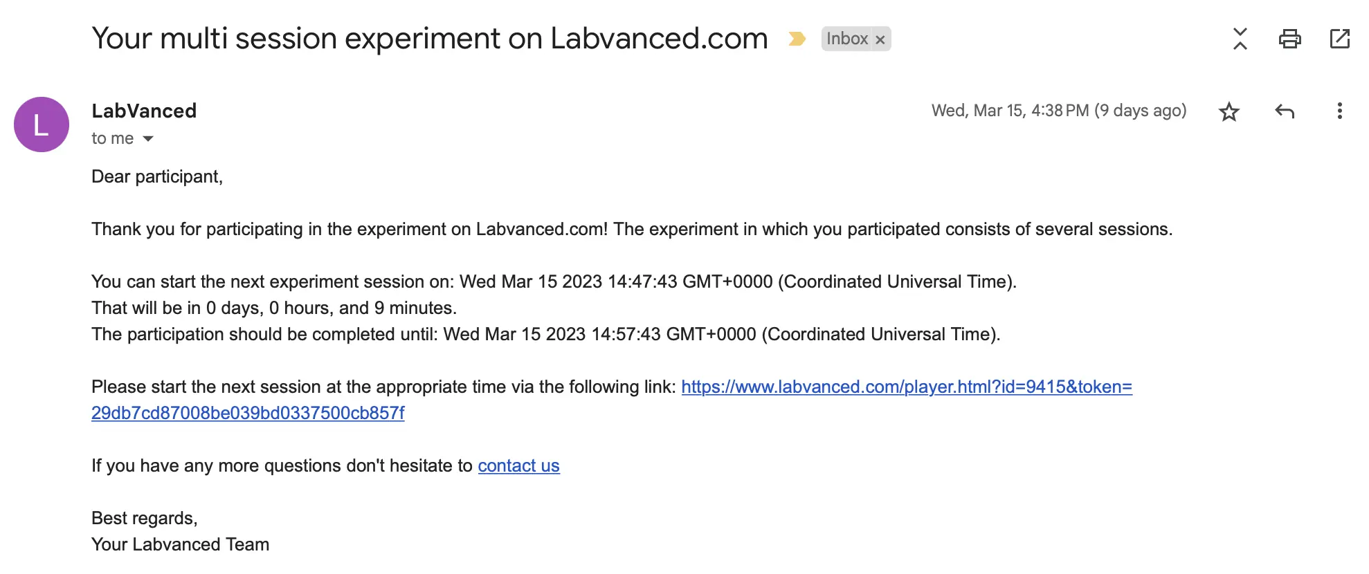 exemple d'e-mail de session
