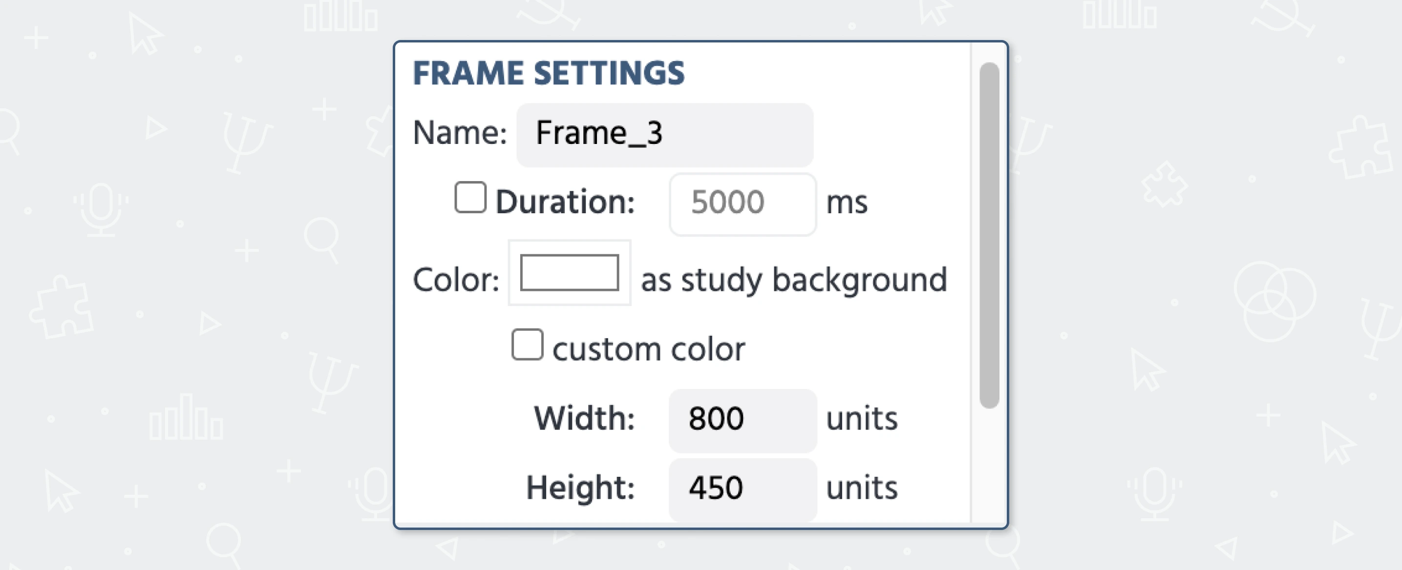 Vista previa de Configuración de Marcos en Labvanced