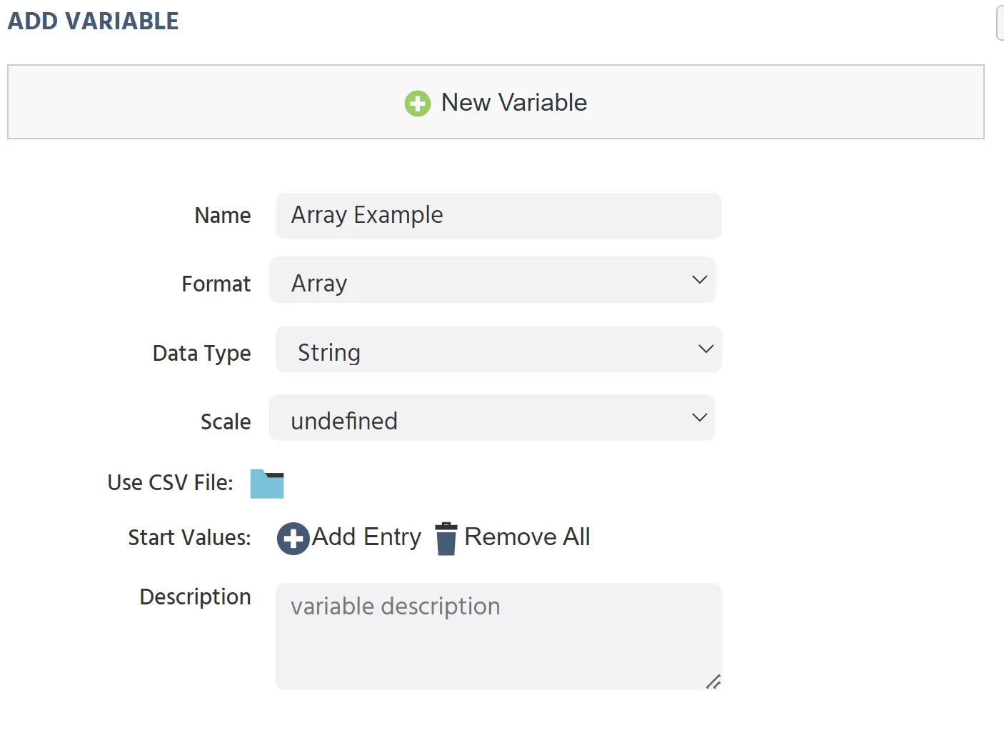 creating an array variable in the variables tab