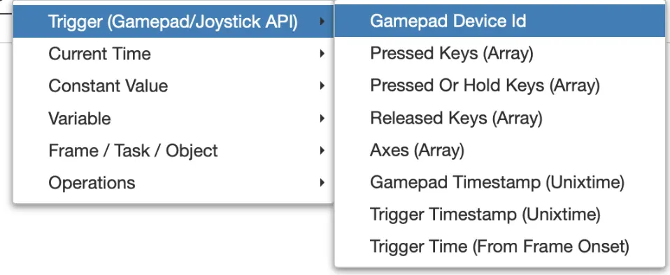 Optionen im Gamepad-Trigger-Menü