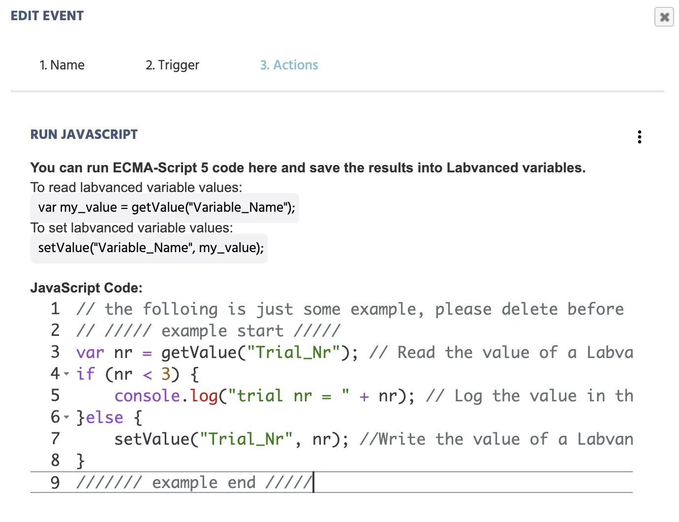 Der JavaScript-Code-Editor in Labvanced.