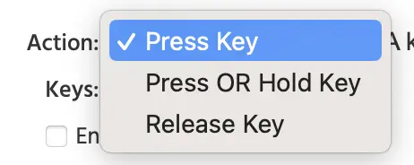Dropdownliste der Tastenaktionen