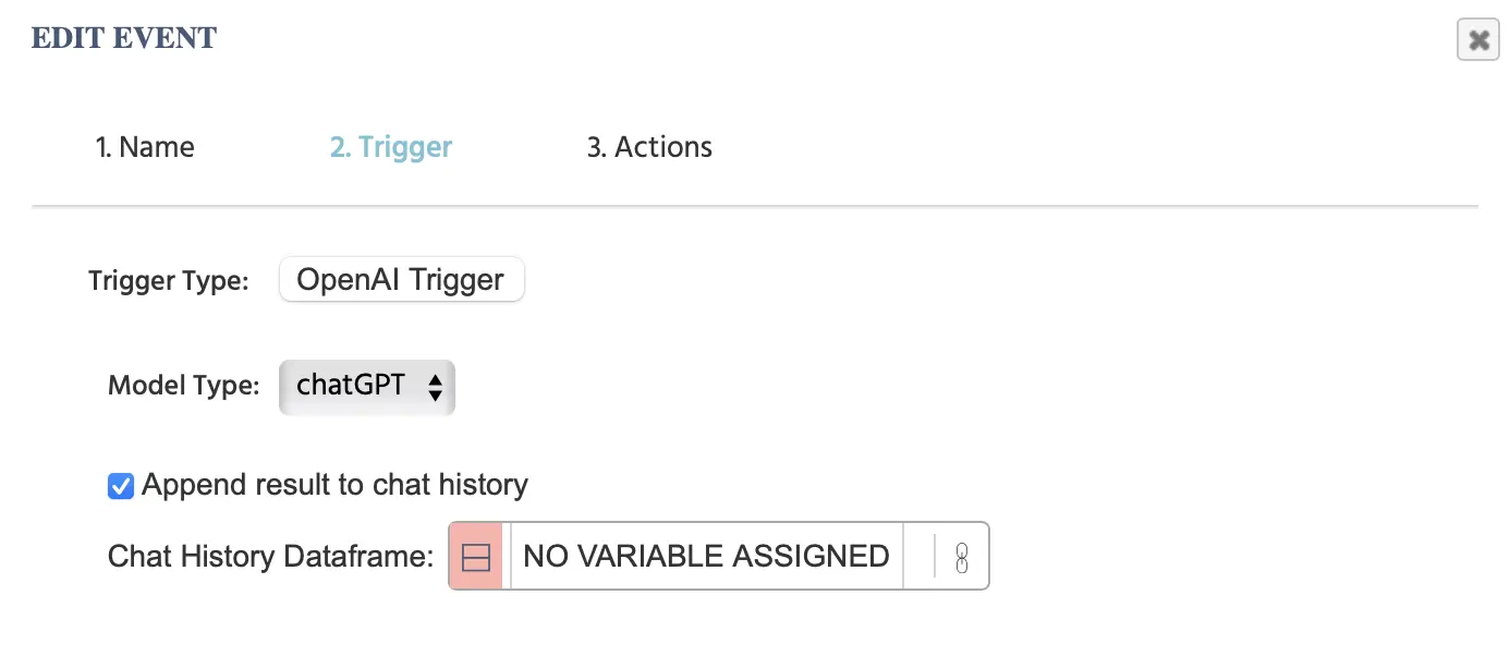Die OpenAI-Trigger-Menüoptionen.