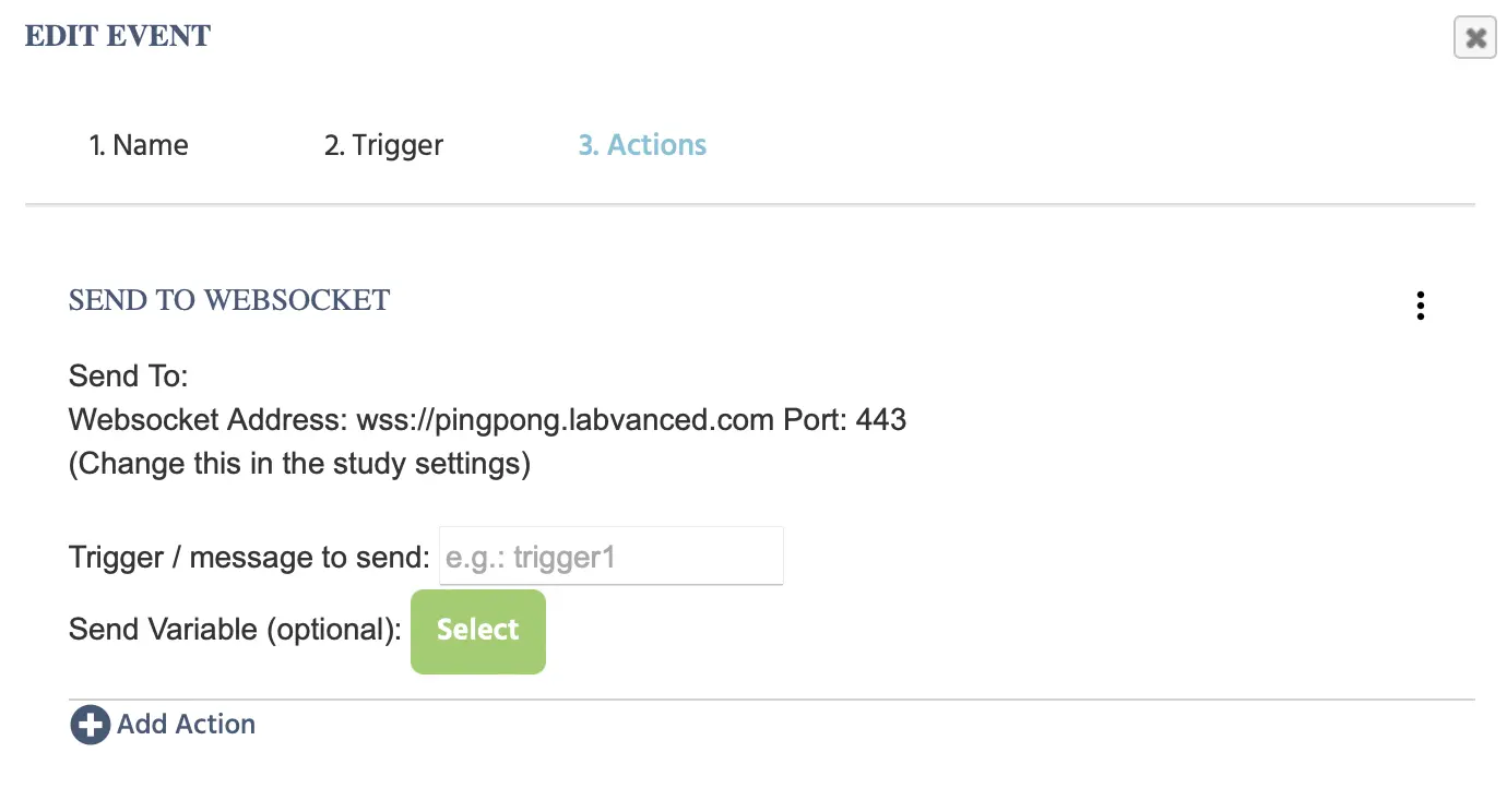 Optionen für die An Websocket senden-Aktion.