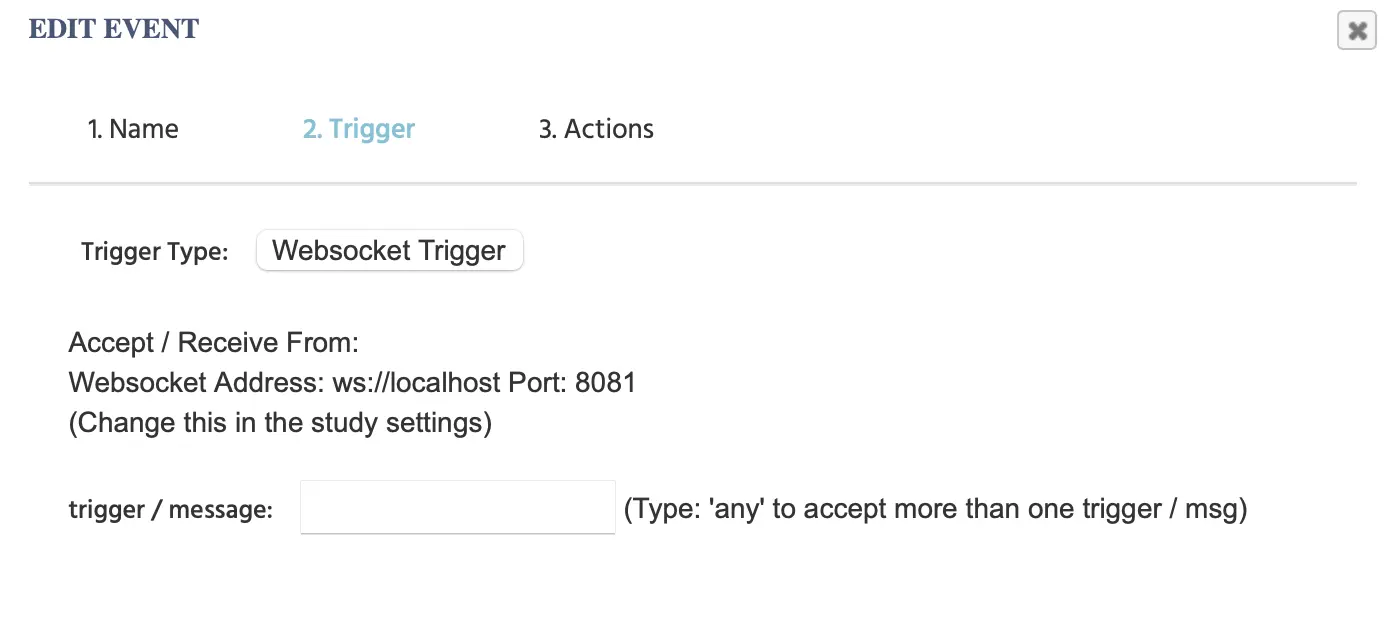 Das Websocket-Trigger-Dialogmenü.
