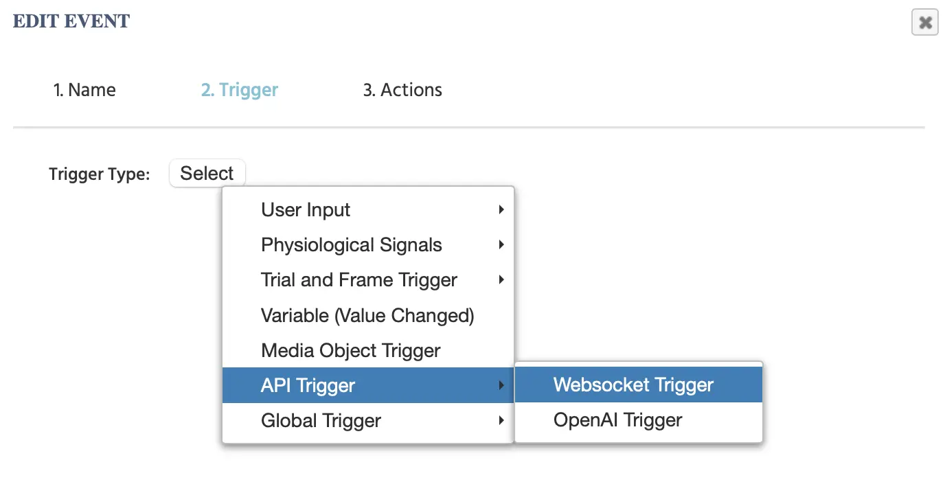 Die Websocket-Trigger-Menüoption.