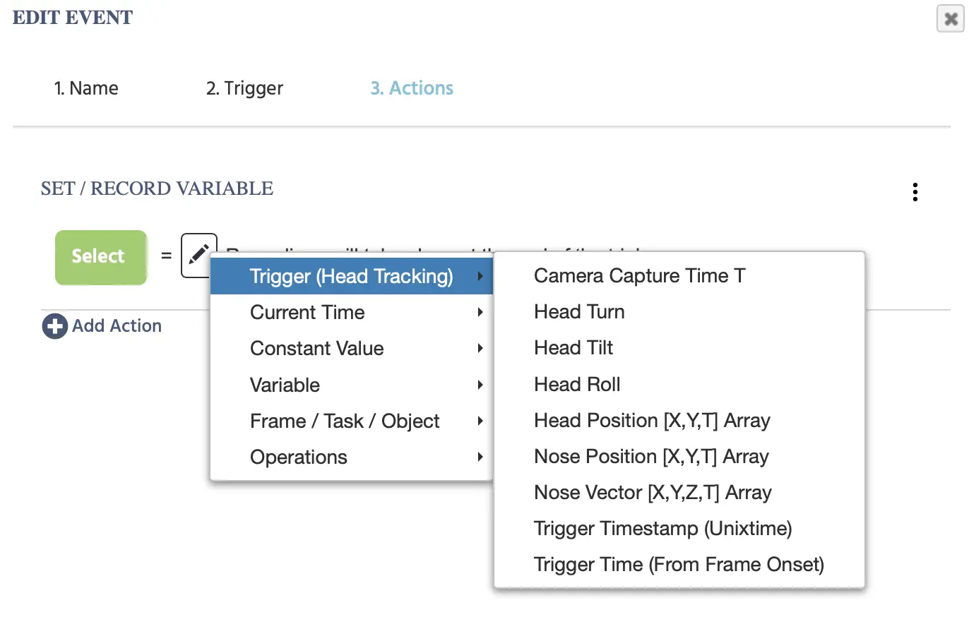 Overview of the physiological measurement options when recording head tracking in Labvanced