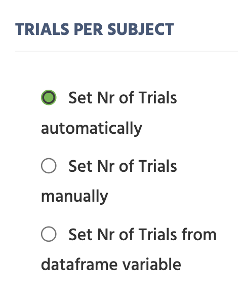 Trials Per Subject section of the Randomizations tab under Task Settings in Labvanced..