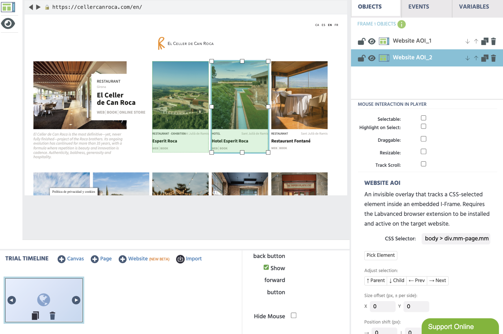 A website embedded in Labvanced using the chrome extension