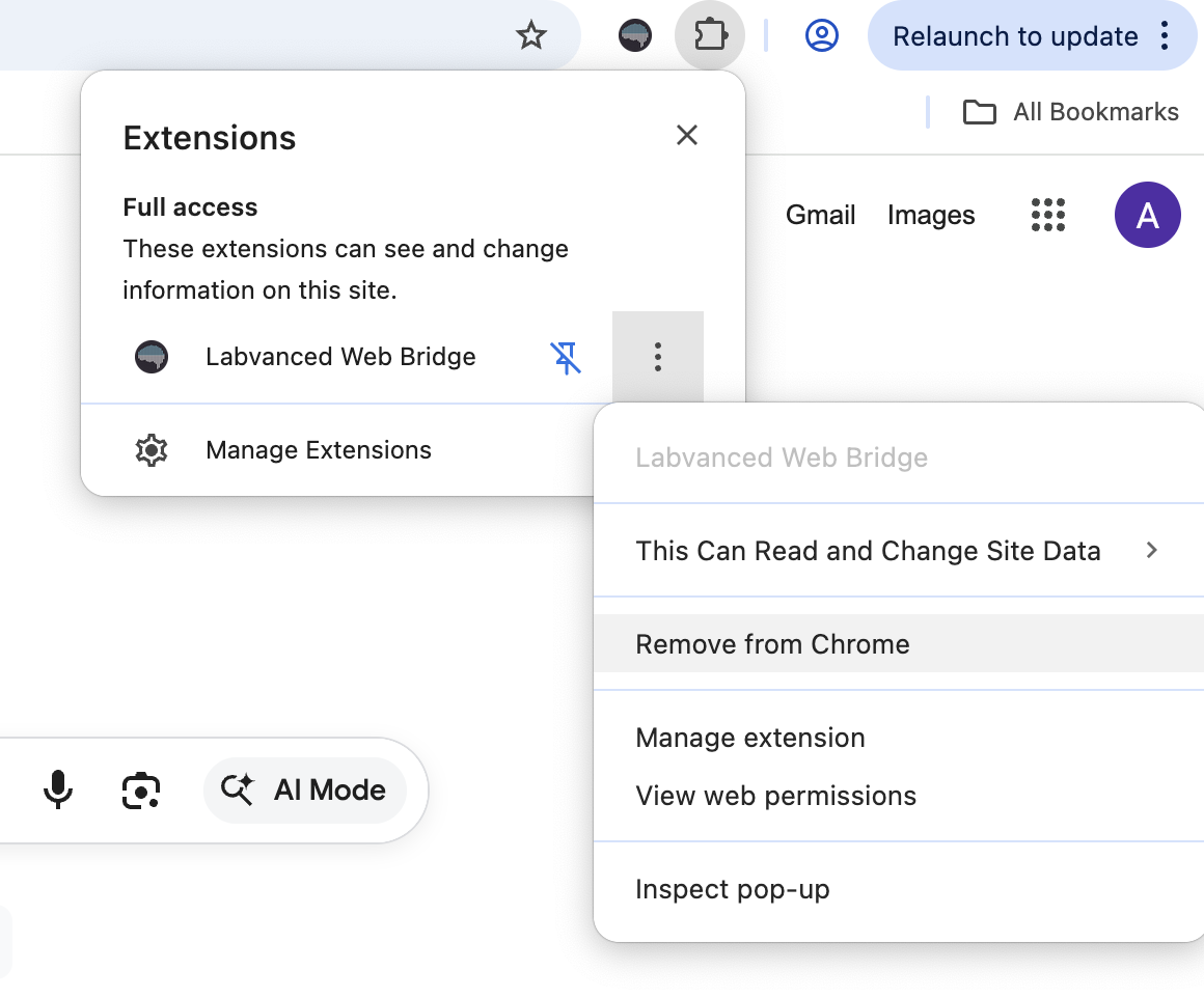 Removing the Labvanced chrome extension.