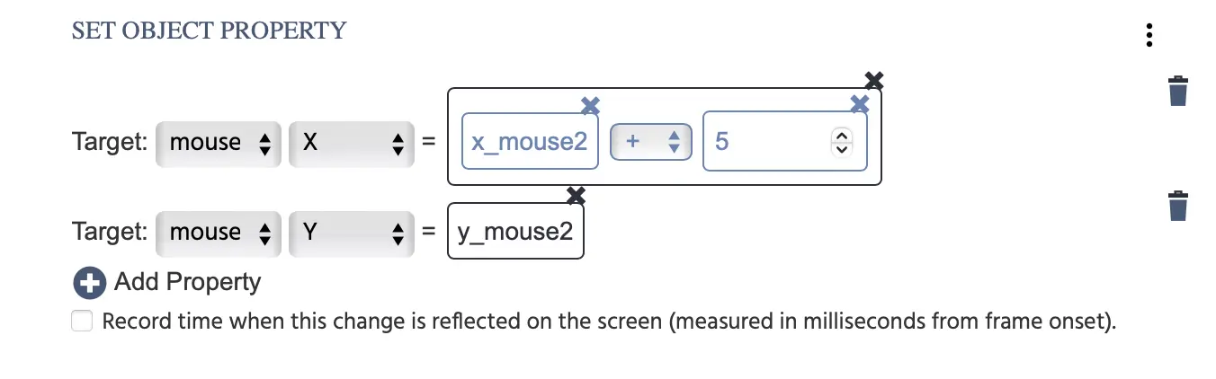 Using the x- and y-mouse tracking values to update the mouse cursor object to share the location of the mouse cursor location in the multiparticipant study