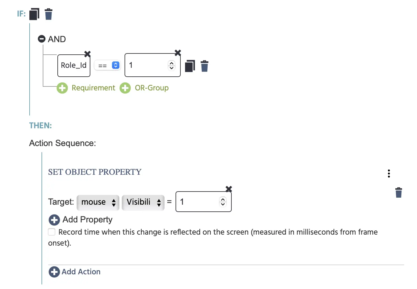 specifying that if the Role id of the first participant is 1 then record the mouse tracking data