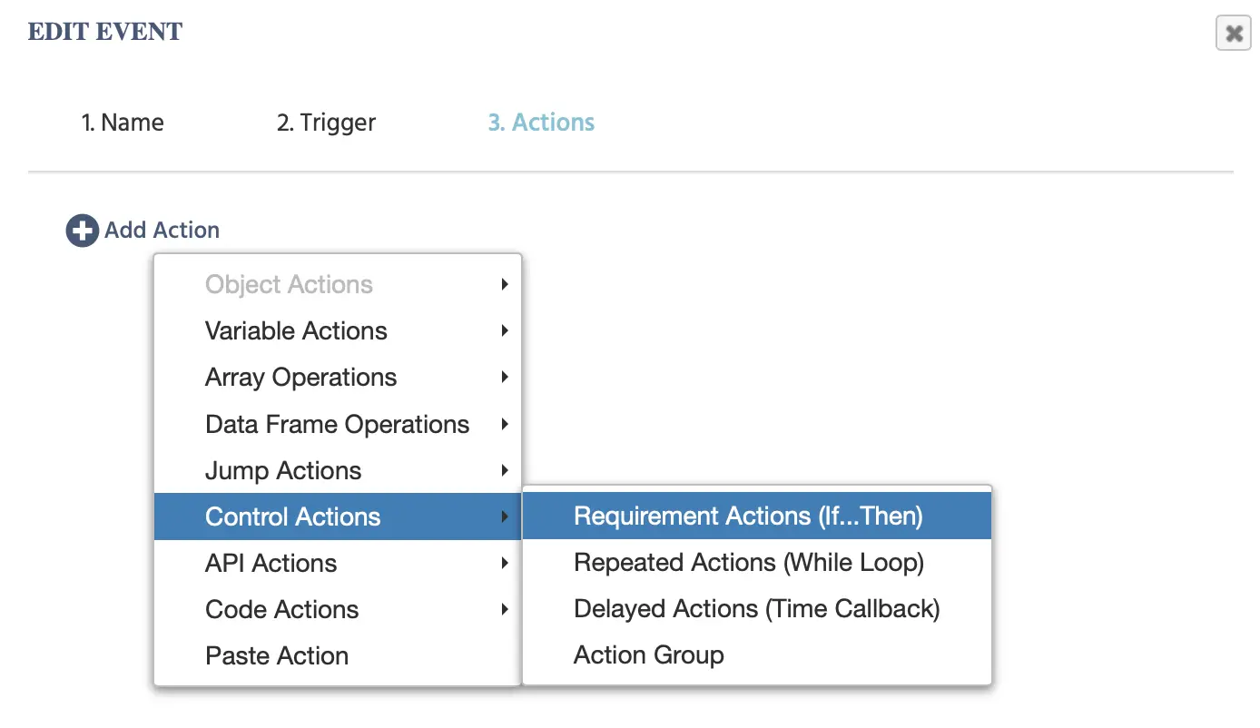 Selecting the Control Action and specifying the If...Then action