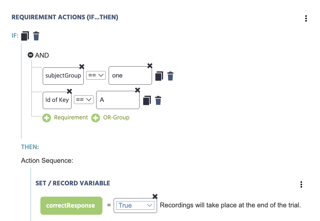 一つのグループが正しい応答キーをAとして持つイベント