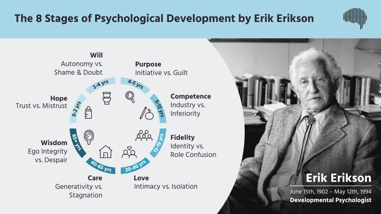 Erik Erikson a proposé les 8 étapes du développement psychosocial qui est l'une des théories qui continue d'influencer le domaine à ce jour.