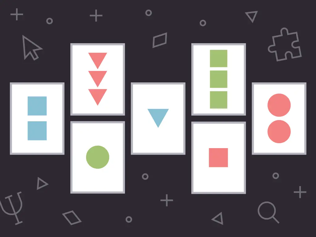 Schematics of the stimuli cards used in the Wisconsin Sorting Card Test online.