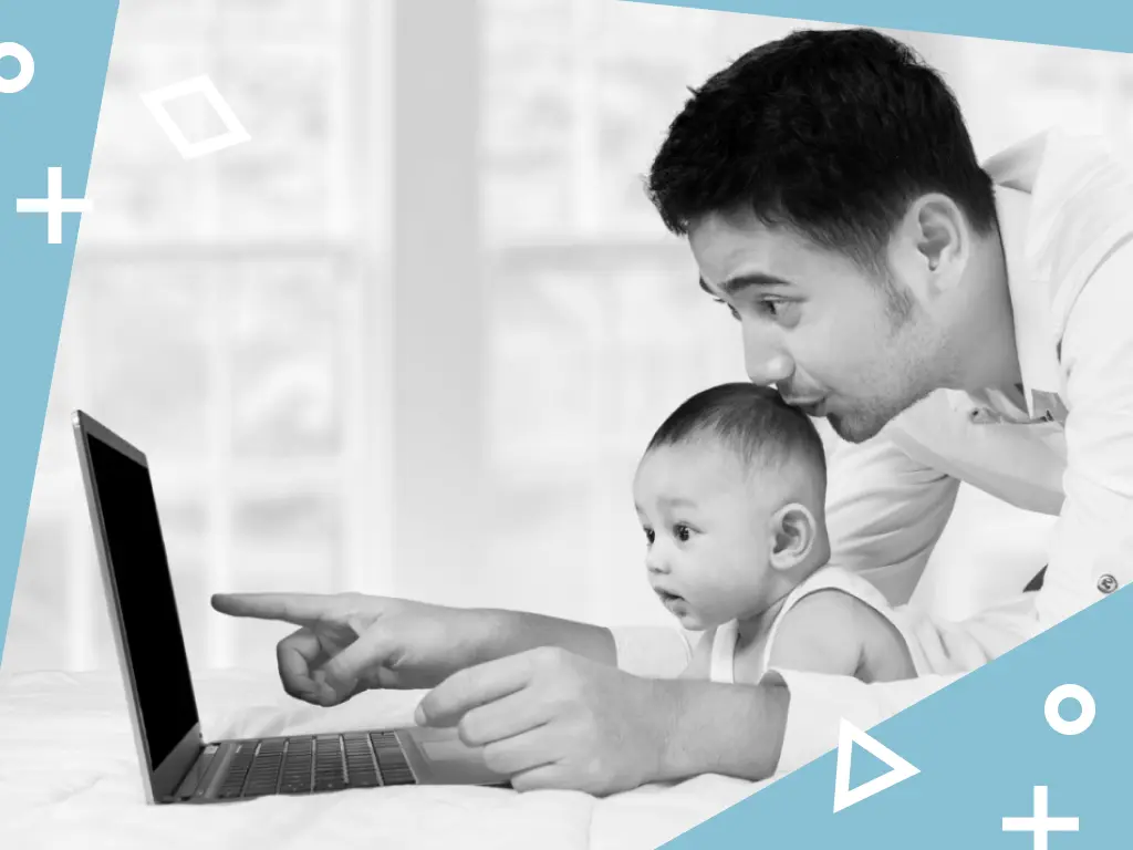 Un padre con su hijo participando en un experimento de psicología utilizando el seguimiento ocular remoto y amigable para infantes de Labvanced.