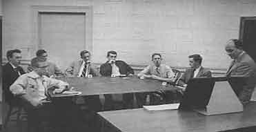 An example of the experimental procedure from Solomon Asch’s experiment on conformity in 1955.