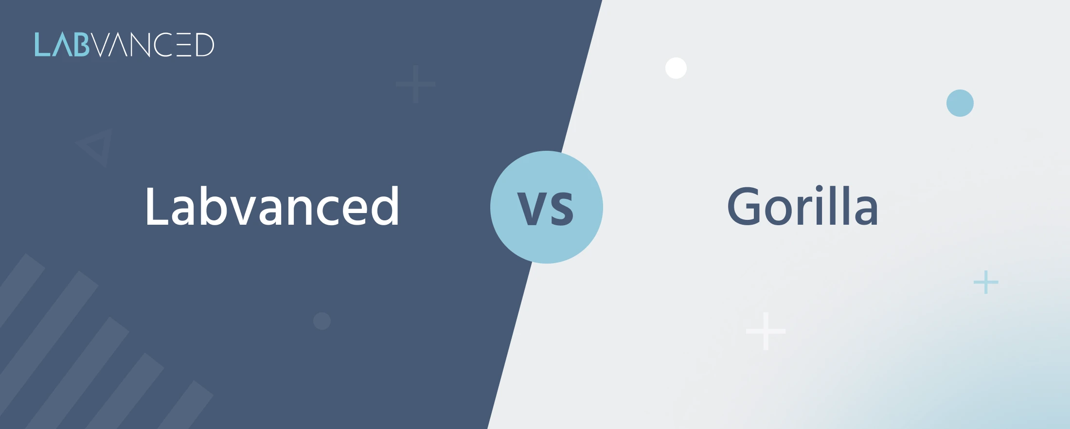 Labvanced vs Gorilla comparison page hero graphic, showing both platform names side by side