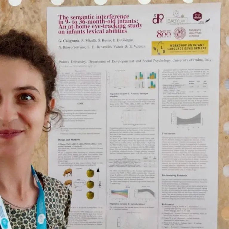 Giulia Calignano à la conférence WILD 2022 présentant son affiche sur l'acquisition du langage