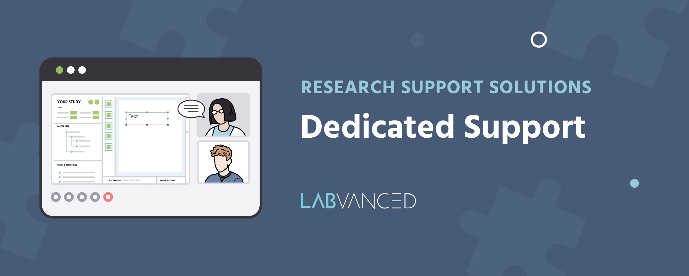 Illustration, die dedizierte Unterstützung und Beratung durch Labvanced darstellt