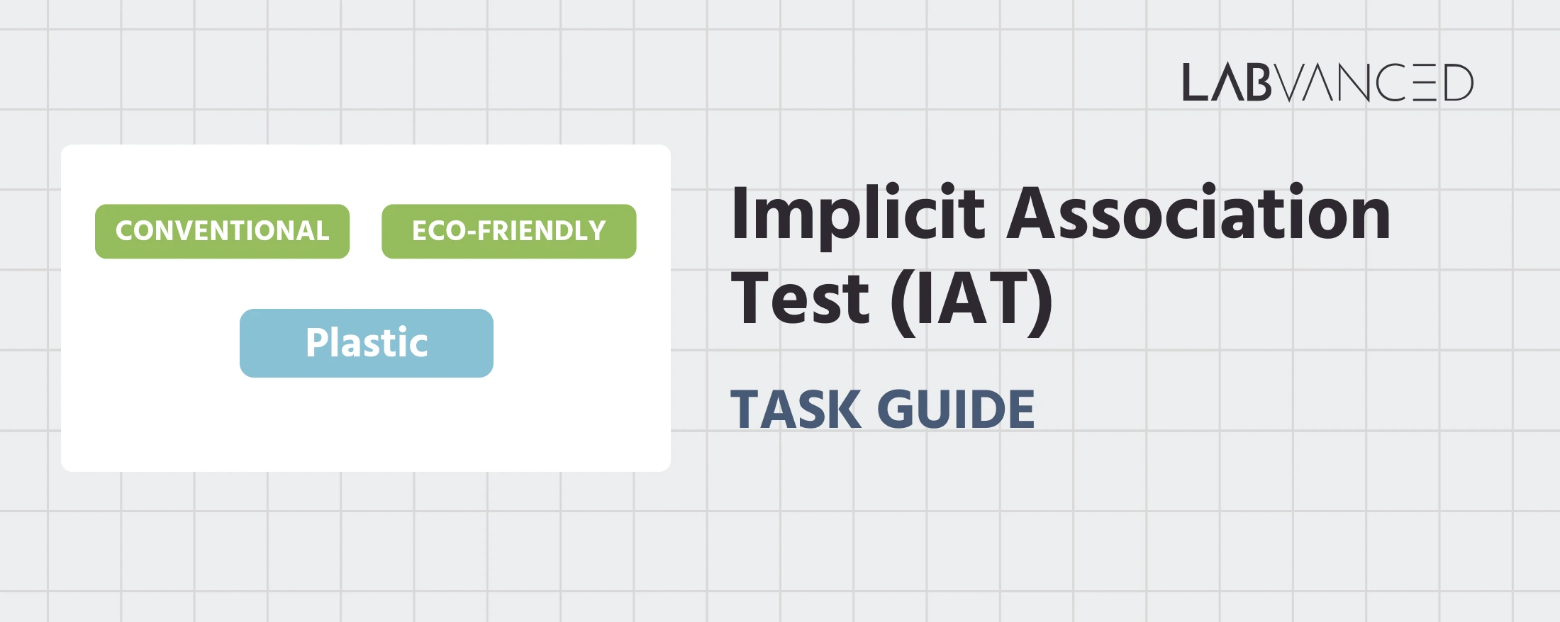 Implicit Association Test (IAT) trial preview implemented in Labvanced, showing a category-sorting trial with two response options.