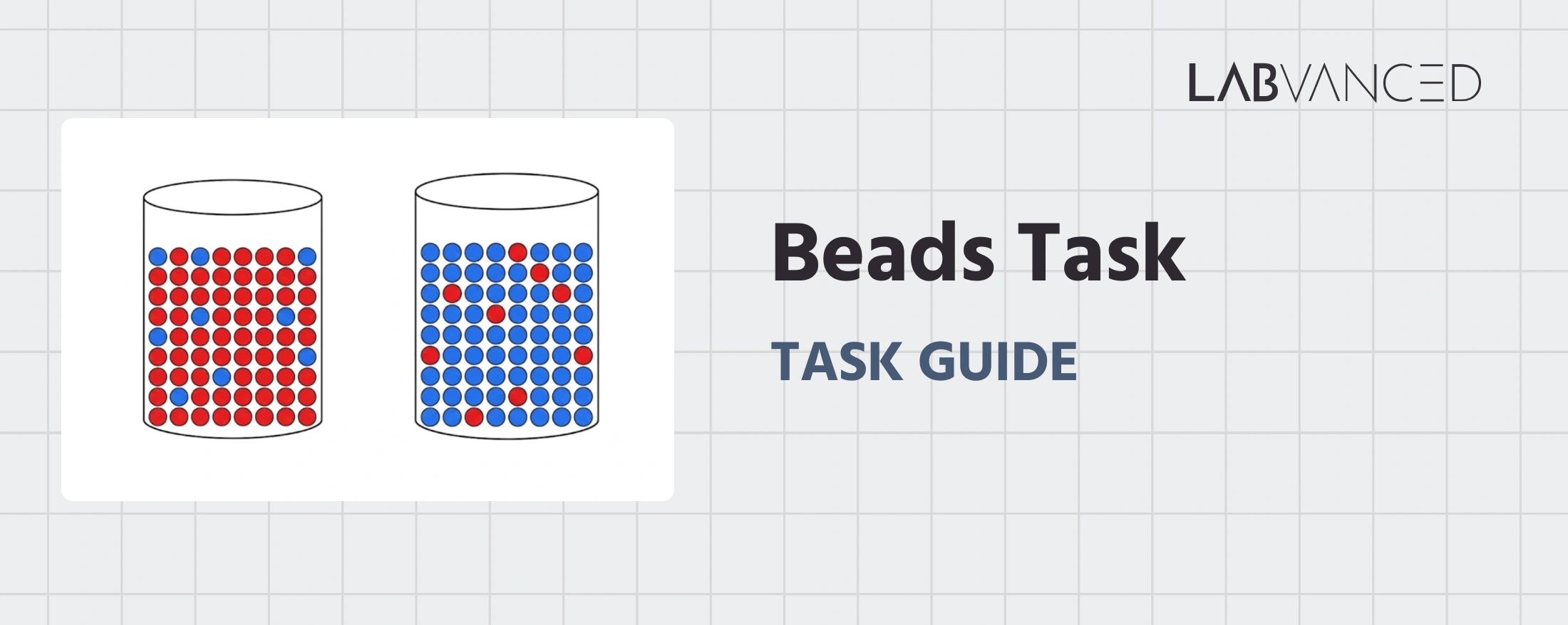 Beads Task trial preview implemented in Labvanced, showing two jars and a bead draw sequence.
