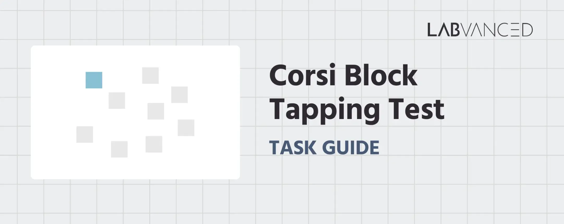 Corsi Block Tapping Test trial preview implemented in Labvanced, showing nine irregularly arranged blocks on screen.