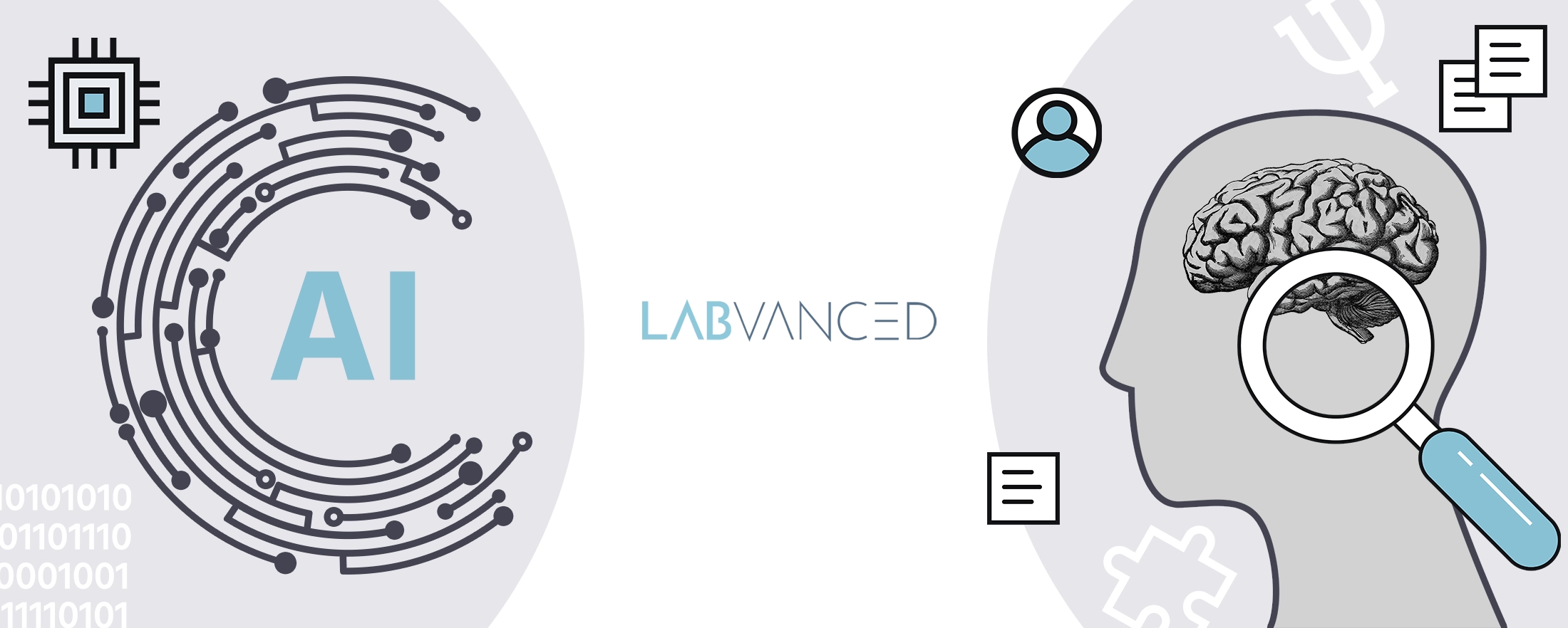 Ilustración abstracta de investigación de IA que representa experimentos psicológicos realizados con Labvanced.