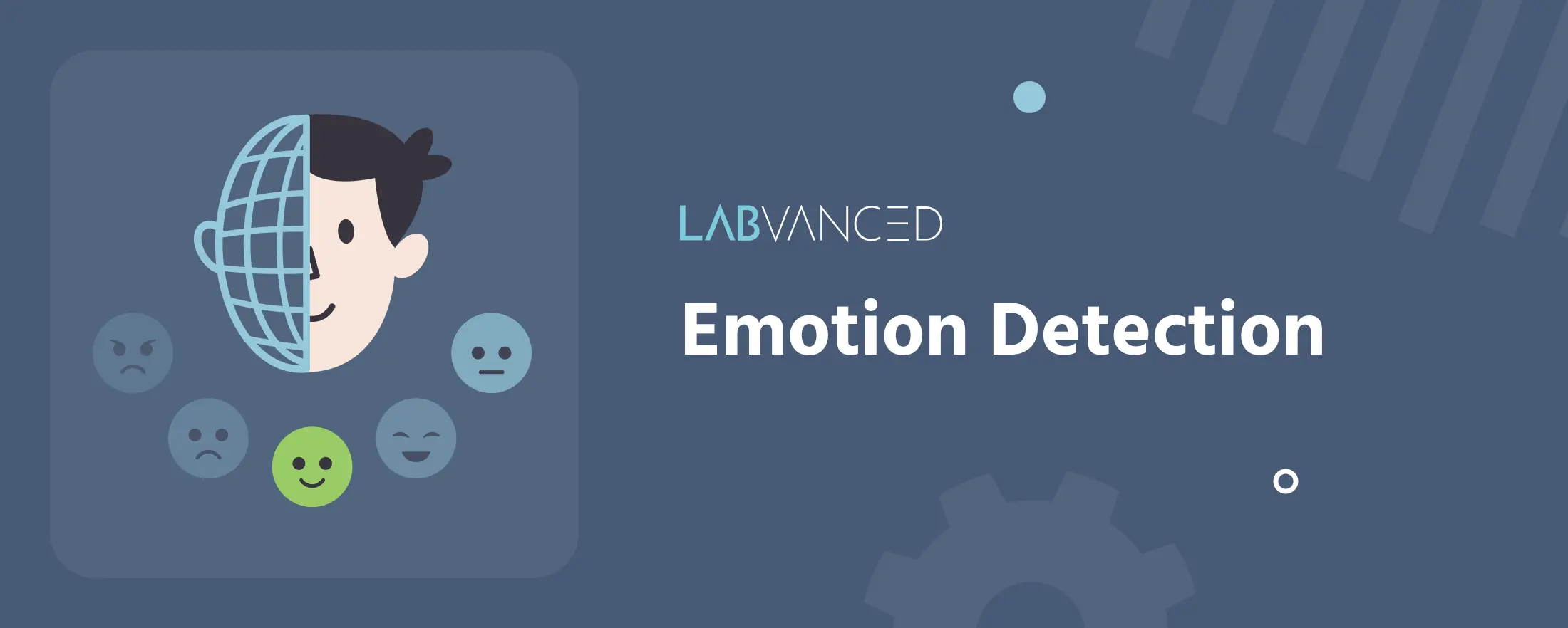 Illustration der Gesichtsemotionserkennungstechnologie in Labvanced, die zeigt, wie die webcam-basierte Analyse emotionale Ausdrücke während experimenteller Aufgaben erfasst.