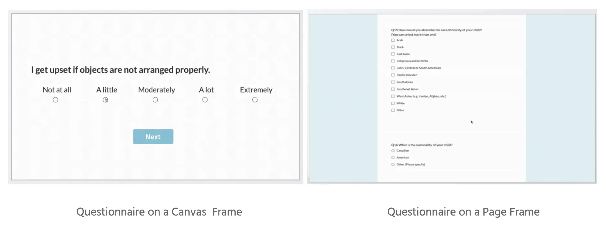 Der Unterschied zwischen Canvas- und Seitenrahmen zur Implementierung eines Online-Fragebogendesigns.